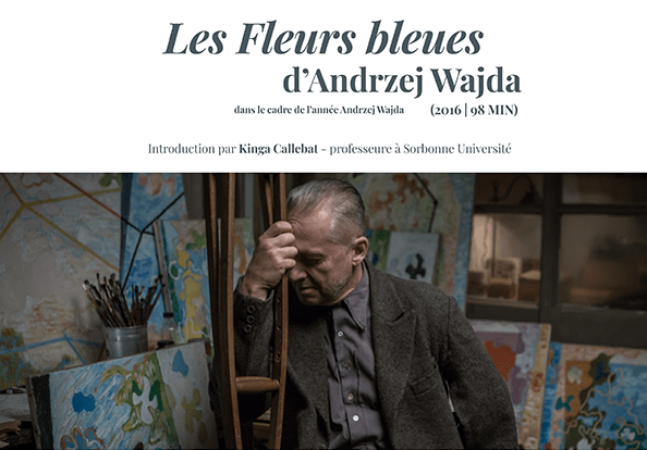 Andrzej Wajda Paryż - plakat filmu Les Fleurs bleues w Bibliotece Polskiej